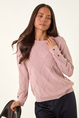 Roman Petite Light Pink Button Cuff Knit Jumper