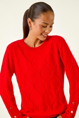 Roman Petite Red Button Cuff Knit Jumper