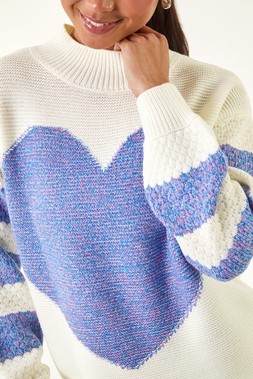 Roman Petite Blue Colour Block Heart Knit Jumper