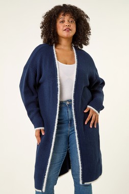 Roman Curve Navy Longline Knit Cardigan