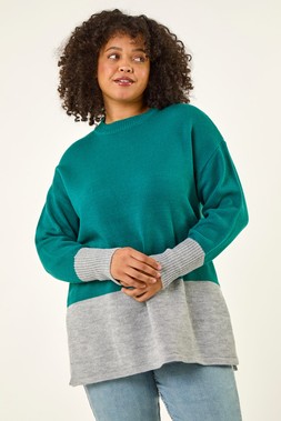 Roman Curve Teal Colour Block Knit Jumper