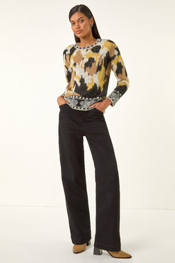 Roman Black Abstract Jacquard Knit Jumper