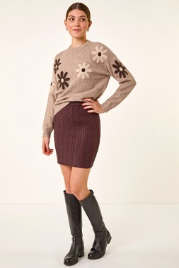 Roman Beige Floral Crew Neck Knit Jumper