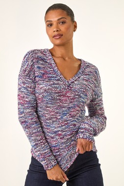 Roman Blue Tape Yarn V-Neck Knit Jumper