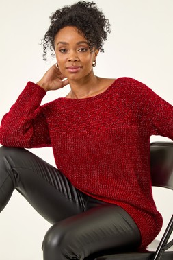 Roman Petite Red Metallic Contrast Knit Jumper