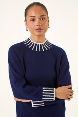 Roman Petite Navy Contrast Detail Knit Jumper