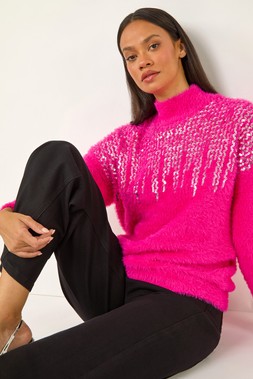 Roman Dusk Cerise Sequin Fluffy Jumper