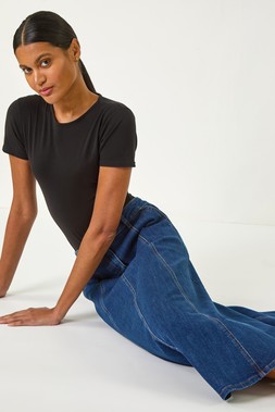 Roman Cotton Denim Panelled Midi Skirt