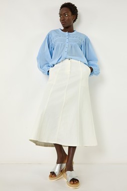 Roman Cotton Denim Panelled Midi Skirt