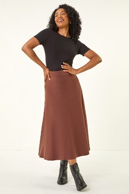 Chocolate Petite Stretch Knitted Midi Skirt