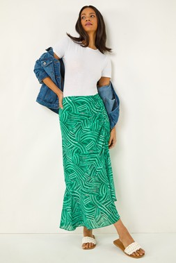 Roman Dusk Green Marked Ruffle Midi Skirt