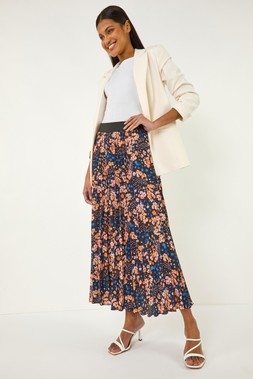 Roman Multi Ditsy Floral Print Pleated Stretch Skirt