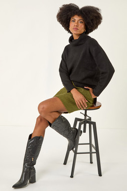 Roman Olive Textured Boucle Skirt