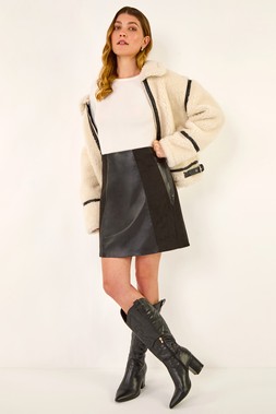 Roman Black Faux Suede Mix Stretch Skirt