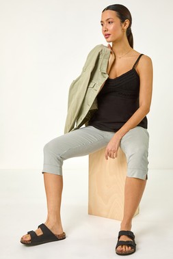 Roman Striped Cropped Stretch Trouser