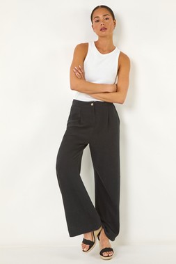 Roman Petite Black Smart Linen Mix Trousers