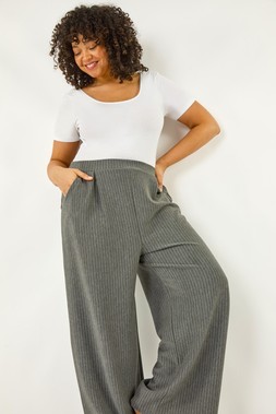 Roman Curve Dark Grey Pinstripe Elastic Waist Trouser