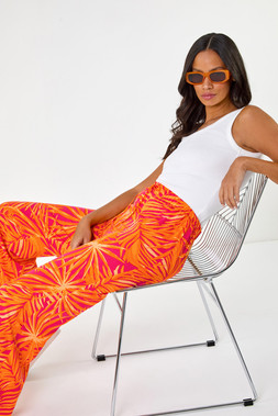 Dusk Orange Shell Print Wide Leg Trouser