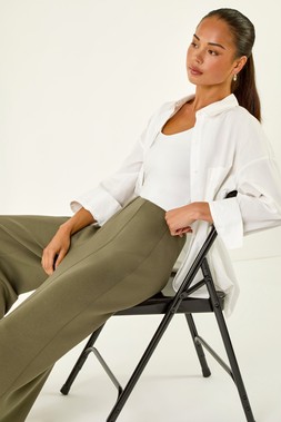 Roman Petite Khaki Front Seam Stretch Trouser