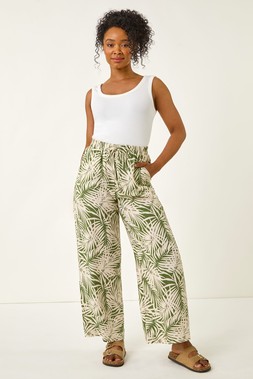 Roman Petite Leaf Print Wide Leg Trouser