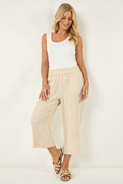 Roman Petite White Linen Mix Cropped Trouser