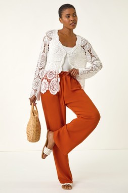 Roman Elastic Waist Wide Leg Pocket Trouser