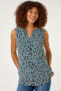 Roman Sleeveless Leaf Puff Print Top