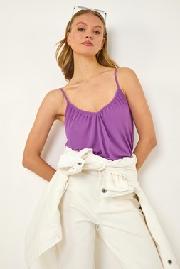 Roman Purple Gathered V-Neck Stretch Vest Top