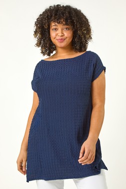 Roman Curve Navy Textured Short Sleeve T-Shirt