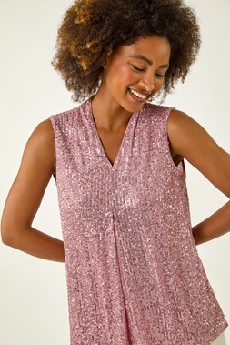 Roman Light Pink Sequin Pleat Front Vest