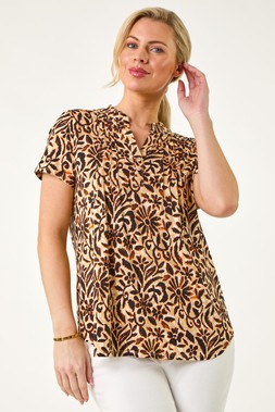 Roman Petite Floral Print V-Neck Stretch Top