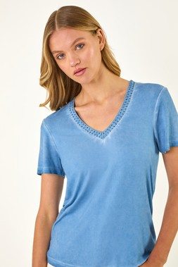 Roman Bead Trim Detail V-Neck Top