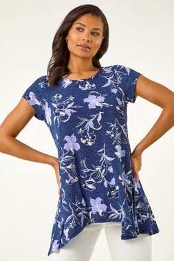 Roman Lilac Textured Floral Print Tunic Top