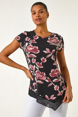 Roman Abstract Print Chiffon Hem Top