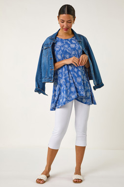Roman Textured Floral Print Tunic Top