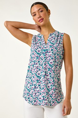Roman Pink Textured Floral Print Vest Top
