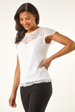 Roman Chiffon Sleeve Floral Lace Top
