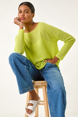 Roman Lime Crochet Cotton Jersey Top