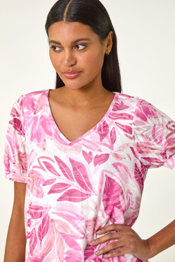 Roman Light Pink Floral Print Burnout V-Neck Top
