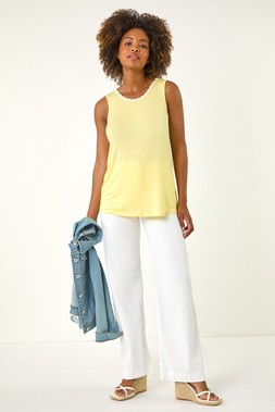 Roman Yellow Daisy Neck Trim Vest Top
