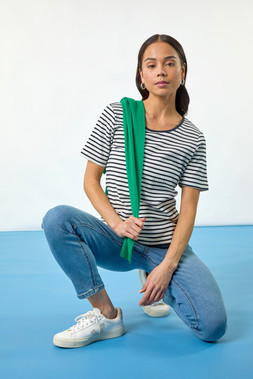 Roman Petite Denim Skinny Stretch Jean & Stripe Short Sleeve Stretch Top