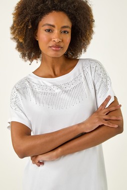 Roman Ivory Hotfix Embellished Stretch Top