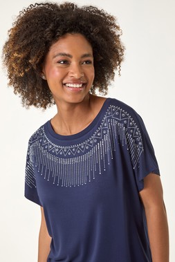 Roman Hotfix Embellished Stretch Top