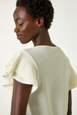 Roman Ivory Textured Frill Sleeve T-Shirt