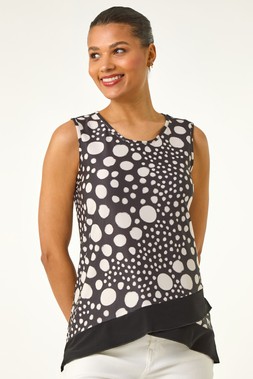 Roman Black Spotted Print Asymmetric Vest Top