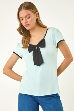 Roman Mint Bow Front Stretch Top