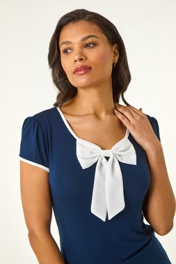 Roman Navy Bow Front Stretch Top