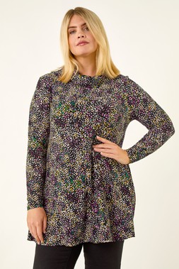 Purple Curve Spot Print Cowl Neck Top