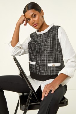 Roman Black Boucle Frill Mock Shirt Top