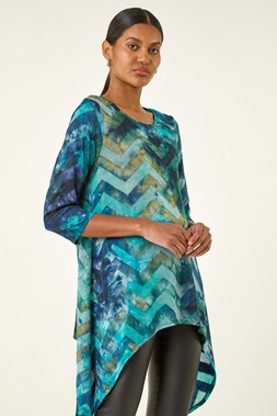 Roman Blue Boucle Stretch Hanky Hem Top